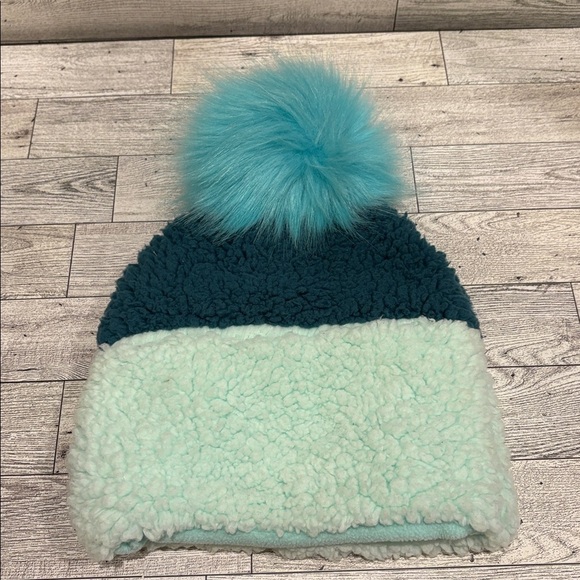Justice Kids' Teal and Mint Fuzzy Pom-Pom Hat - Picture 3 of 3